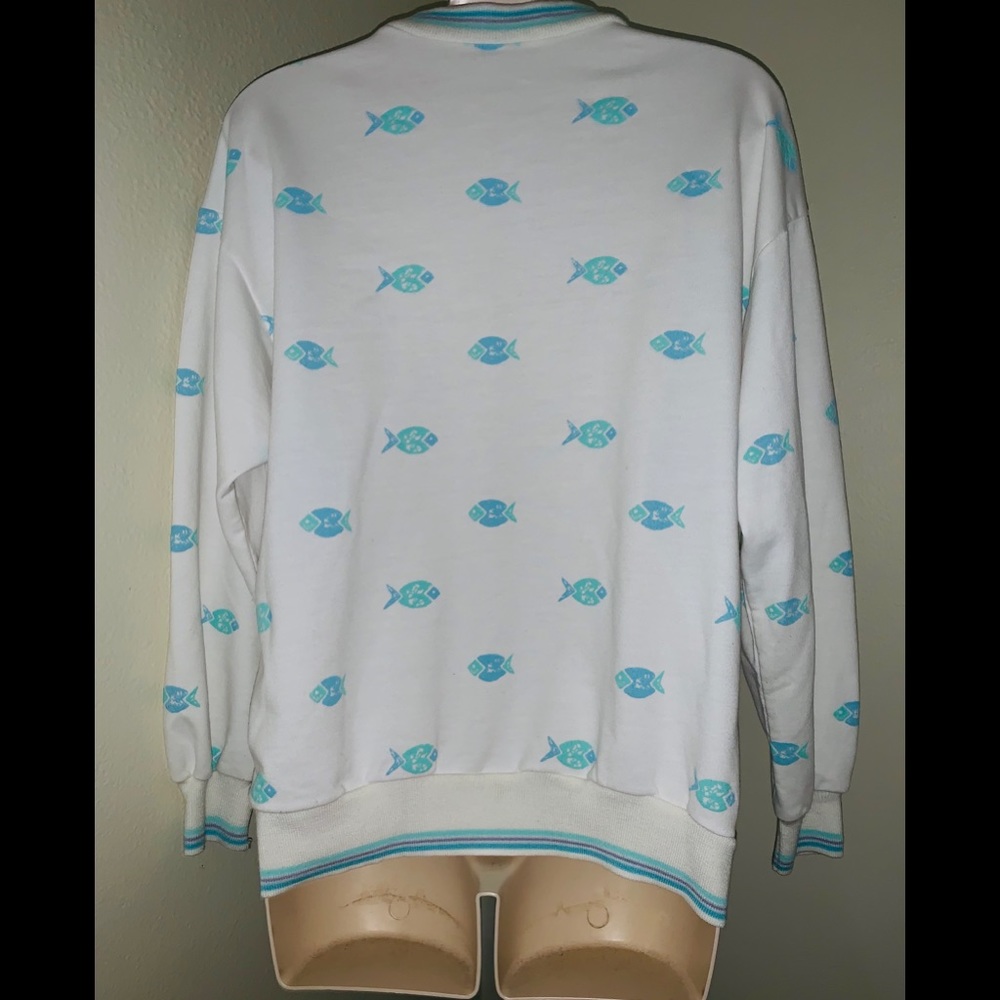 Jantzen retro vintage white fish print sweater - Picture 5 of 6